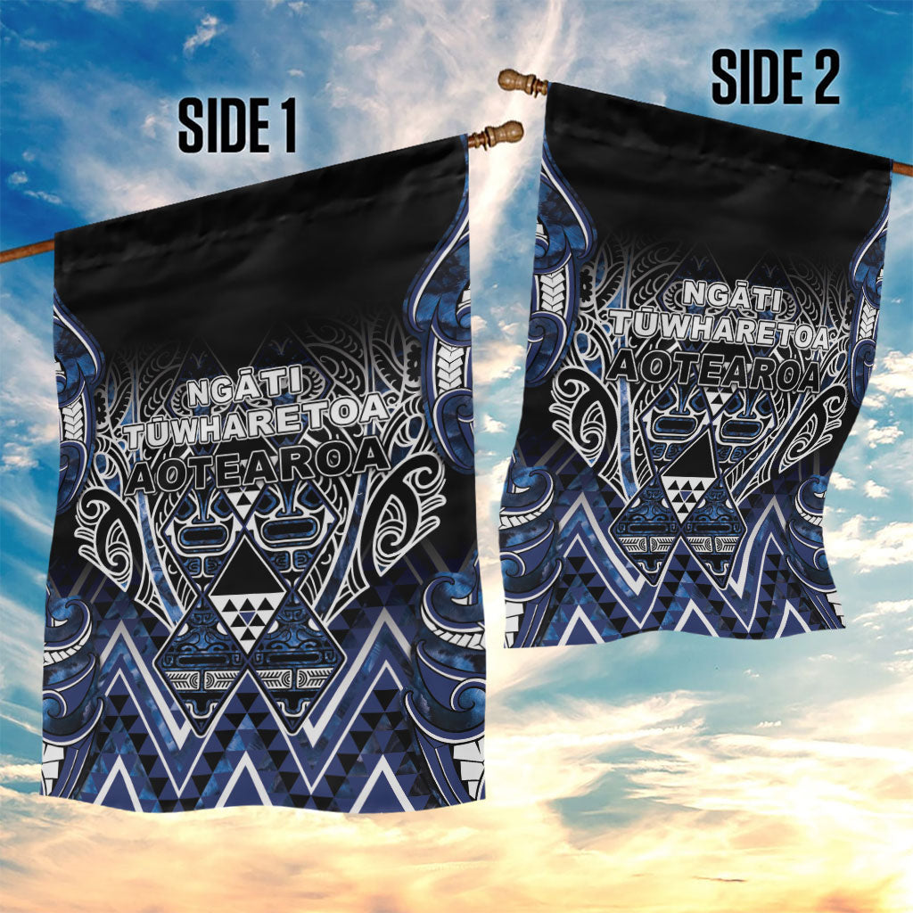 Aotearoa Tuwharetoa Garden Flag Maori Tribal Navy Paua Shell Pattern DT05 - Polynesian Pride