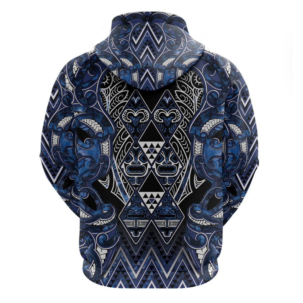 Aotearoa Tuwharetoa Hoodie Maori Tribal Navy Paua Shell Pattern DT05 - Polynesian Pride