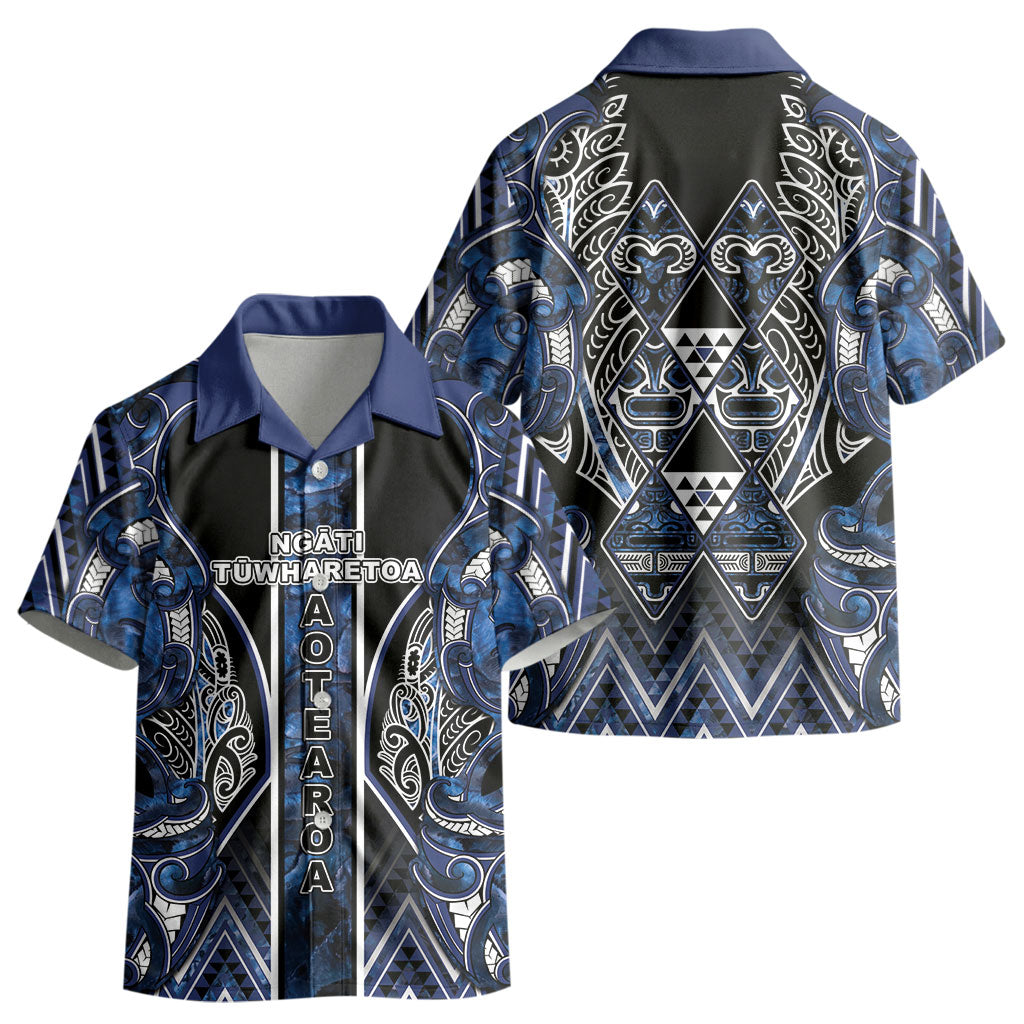 Aotearoa Tuwharetoa Kid Hawaiian Shirt Maori Tribal Navy Paua Shell Pattern DT05 - Polynesian Pride