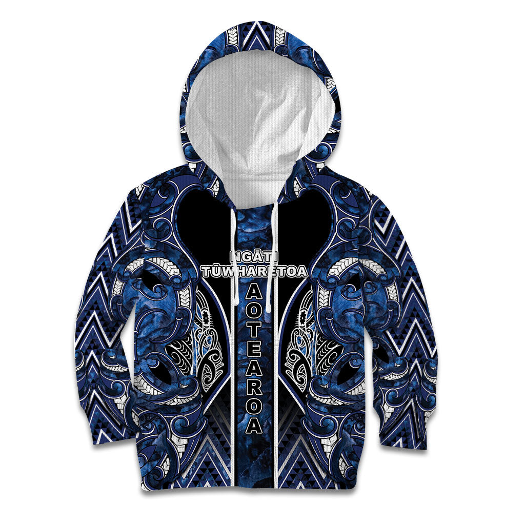 Aotearoa Tuwharetoa Kid Hoodie Maori Tribal Navy Paua Shell Pattern DT05 Hoodie Navy - Polynesian Pride