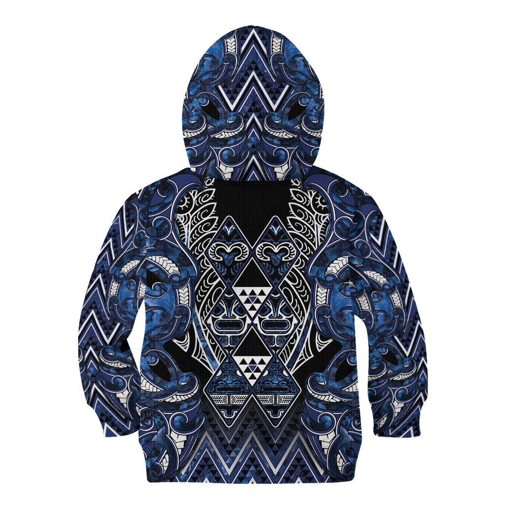 Aotearoa Tuwharetoa Kid Hoodie Maori Tribal Navy Paua Shell Pattern DT05 - Polynesian Pride