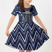 Aotearoa Tuwharetoa Kid Short Sleeve Dress Maori Tribal Navy Paua Shell Pattern DT05 KID Navy - Polynesian Pride