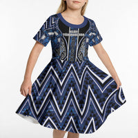Aotearoa Tuwharetoa Kid Short Sleeve Dress Maori Tribal Navy Paua Shell Pattern DT05 - Polynesian Pride