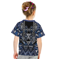 Aotearoa Tuwharetoa Kid T Shirt Maori Tribal Navy Paua Shell Pattern DT05 - Polynesian Pride