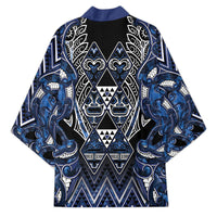 Aotearoa Tuwharetoa Kimono Maori Tribal Navy Paua Shell Pattern DT05 - Polynesian Pride