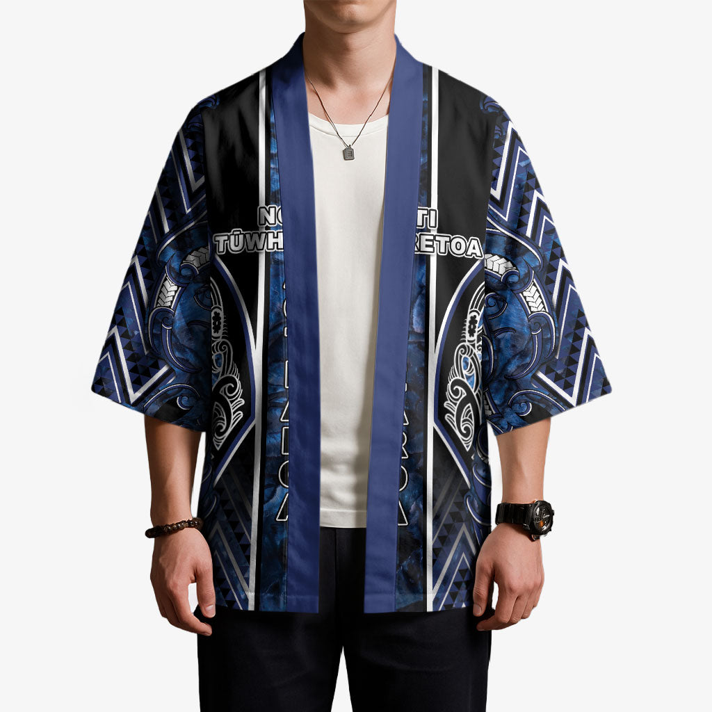 Aotearoa Tuwharetoa Kimono Maori Tribal Navy Paua Shell Pattern DT05 - Polynesian Pride