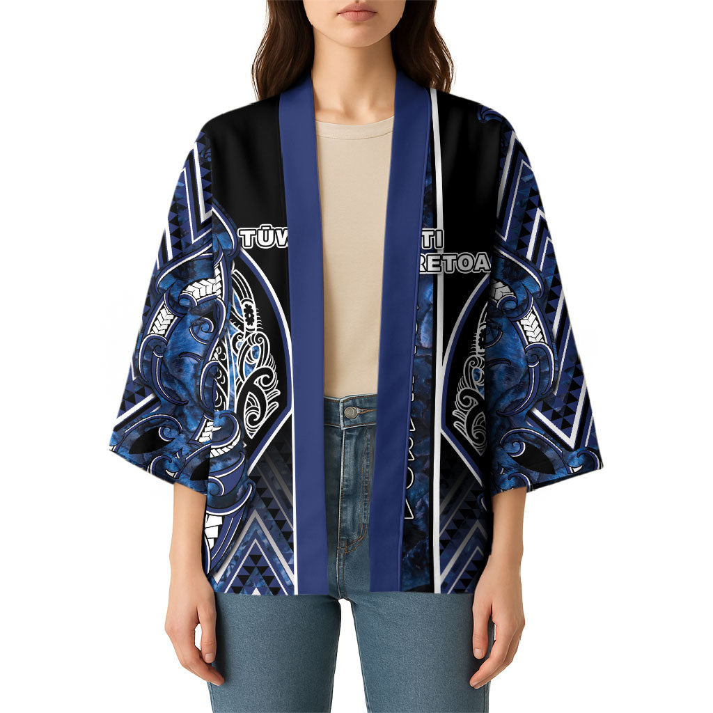 Aotearoa Tuwharetoa Kimono Maori Tribal Navy Paua Shell Pattern DT05 - Polynesian Pride
