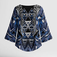 Aotearoa Tuwharetoa Kimono Sleeve Blouse Maori Tribal Navy Paua Shell Pattern DT05 - Polynesian Pride