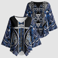 Aotearoa Tuwharetoa Kimono Sleeve Blouse Maori Tribal Navy Paua Shell Pattern DT05 - Polynesian Pride