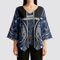 Aotearoa Tuwharetoa Kimono Sleeve Blouse Maori Tribal Navy Paua Shell Pattern DT05 - Polynesian Pride