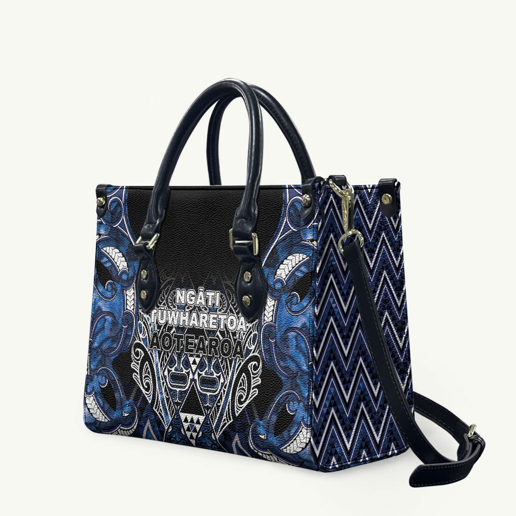 Aotearoa Tuwharetoa Leather Bag Maori Tribal Navy Paua Shell Pattern DT05 Navy - Polynesian Pride
