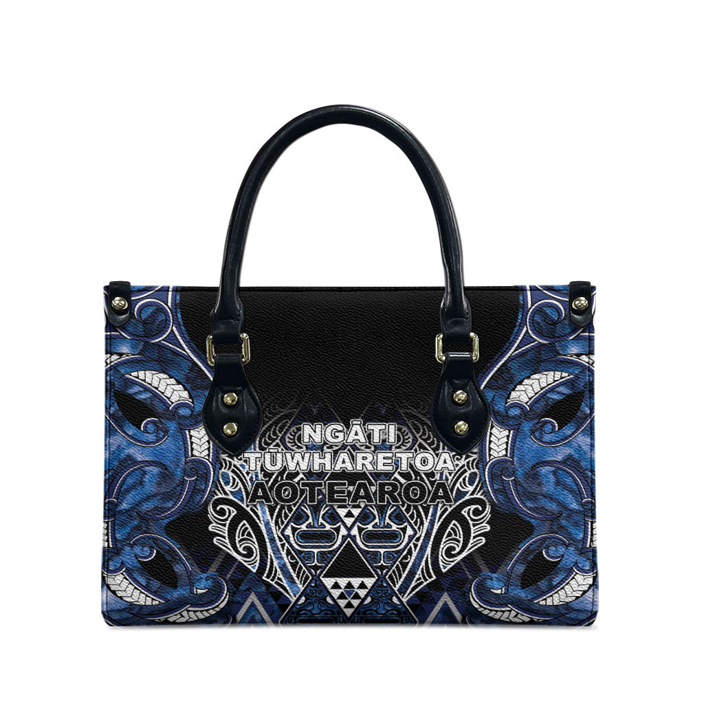 Aotearoa Tuwharetoa Leather Bag Maori Tribal Navy Paua Shell Pattern DT05 - Polynesian Pride