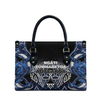 Aotearoa Tuwharetoa Leather Bag Maori Tribal Navy Paua Shell Pattern DT05 - Polynesian Pride