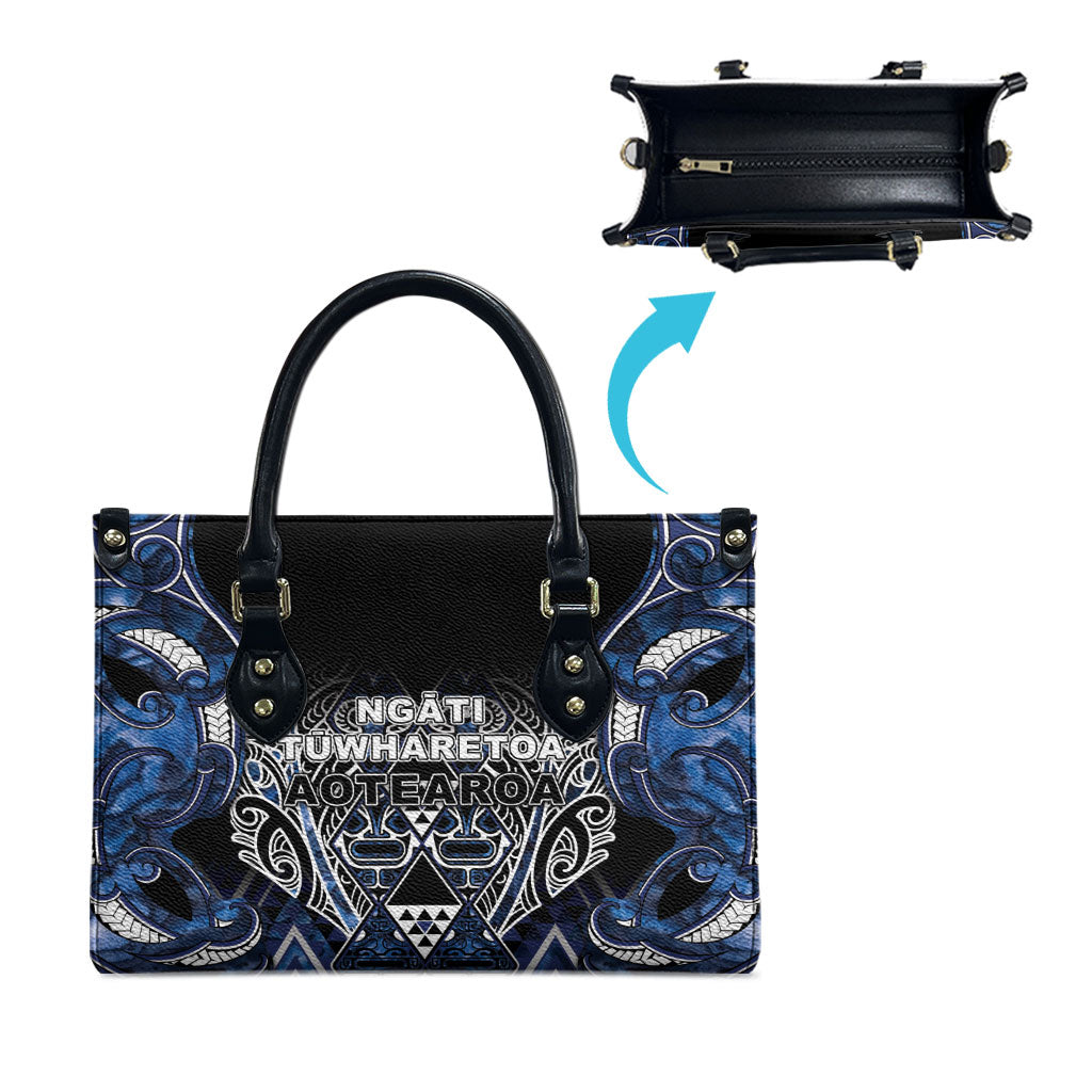 Aotearoa Tuwharetoa Leather Bag Maori Tribal Navy Paua Shell Pattern DT05 - Polynesian Pride