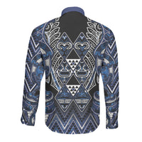 Aotearoa Tuwharetoa Long Sleeve Button Shirt Maori Tribal Navy Paua Shell Pattern DT05 - Polynesian Pride
