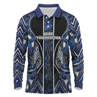 Aotearoa Tuwharetoa Long Sleeve Polo Shirt Maori Tribal Navy Paua Shell Pattern DT05 Navy - Polynesian Pride