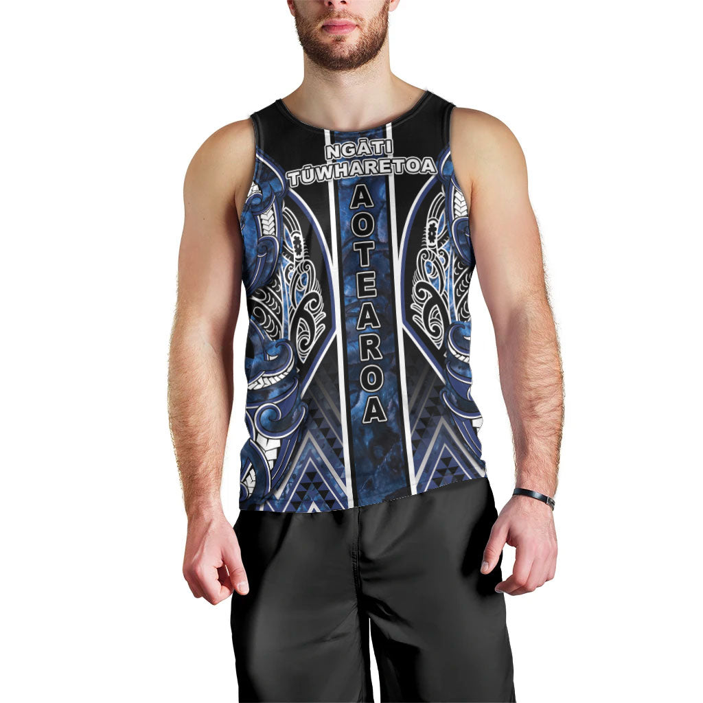 Aotearoa Tuwharetoa Men Tank Top Maori Tribal Navy Paua Shell Pattern DT05 - Polynesian Pride