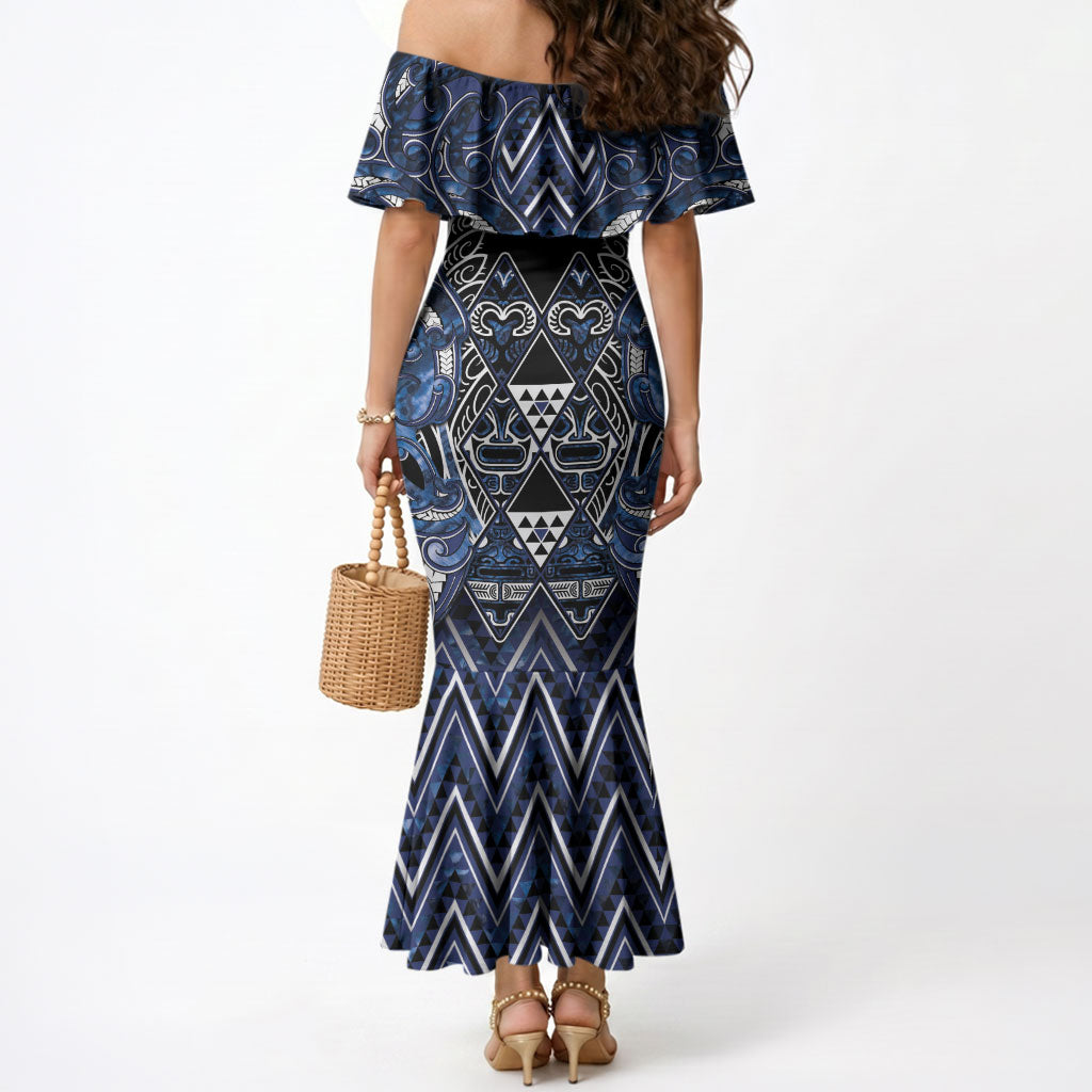 Aotearoa Tuwharetoa Mermaid Dress Maori Tribal Navy Paua Shell Pattern DT05 - Polynesian Pride
