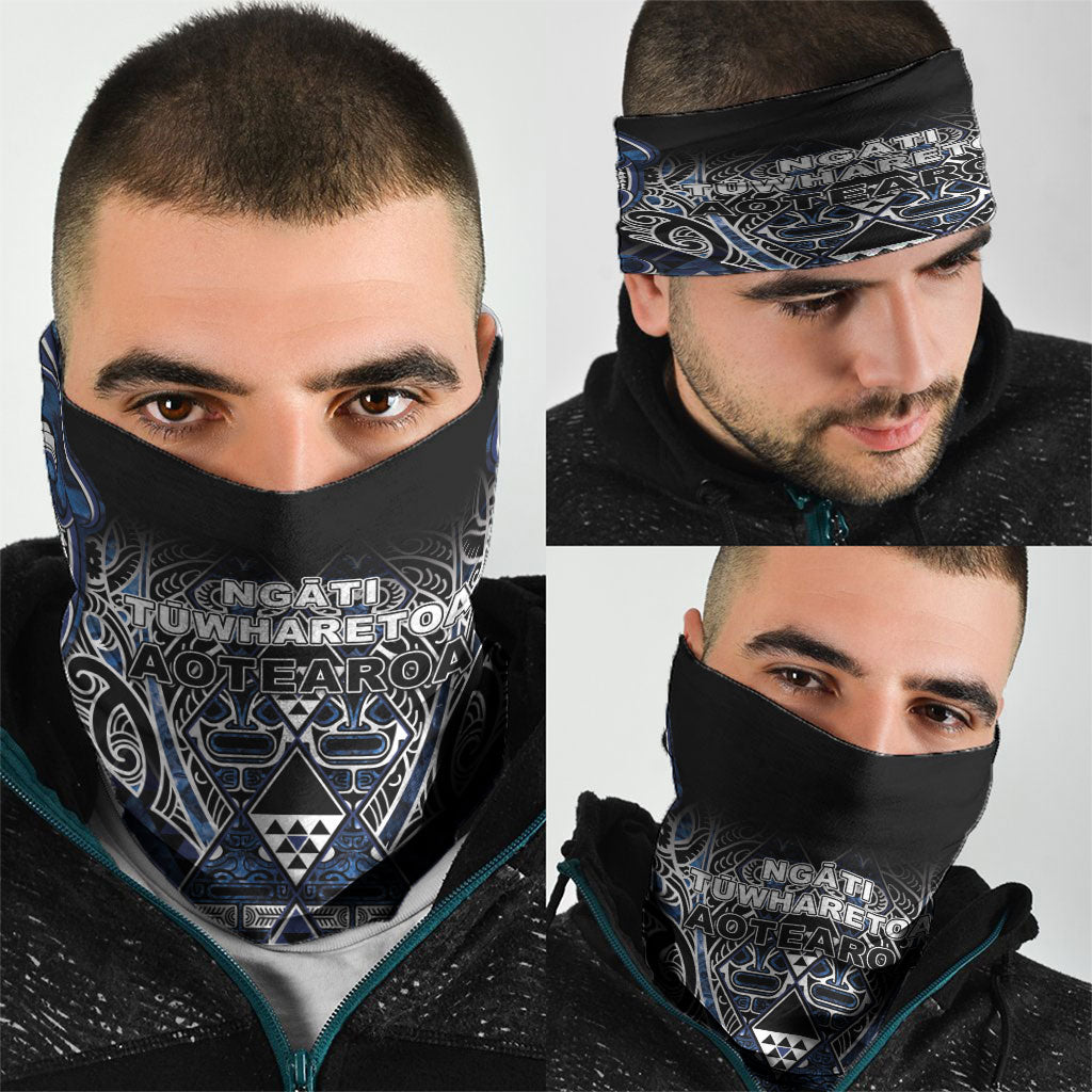 Aotearoa Tuwharetoa Neck Gaiter Maori Tribal Navy Paua Shell Pattern DT05 - Polynesian Pride