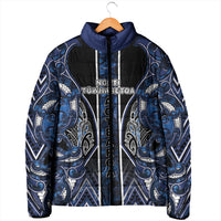 Aotearoa Tuwharetoa Padded Jacket Maori Tribal Navy Paua Shell Pattern DT05 - Polynesian Pride