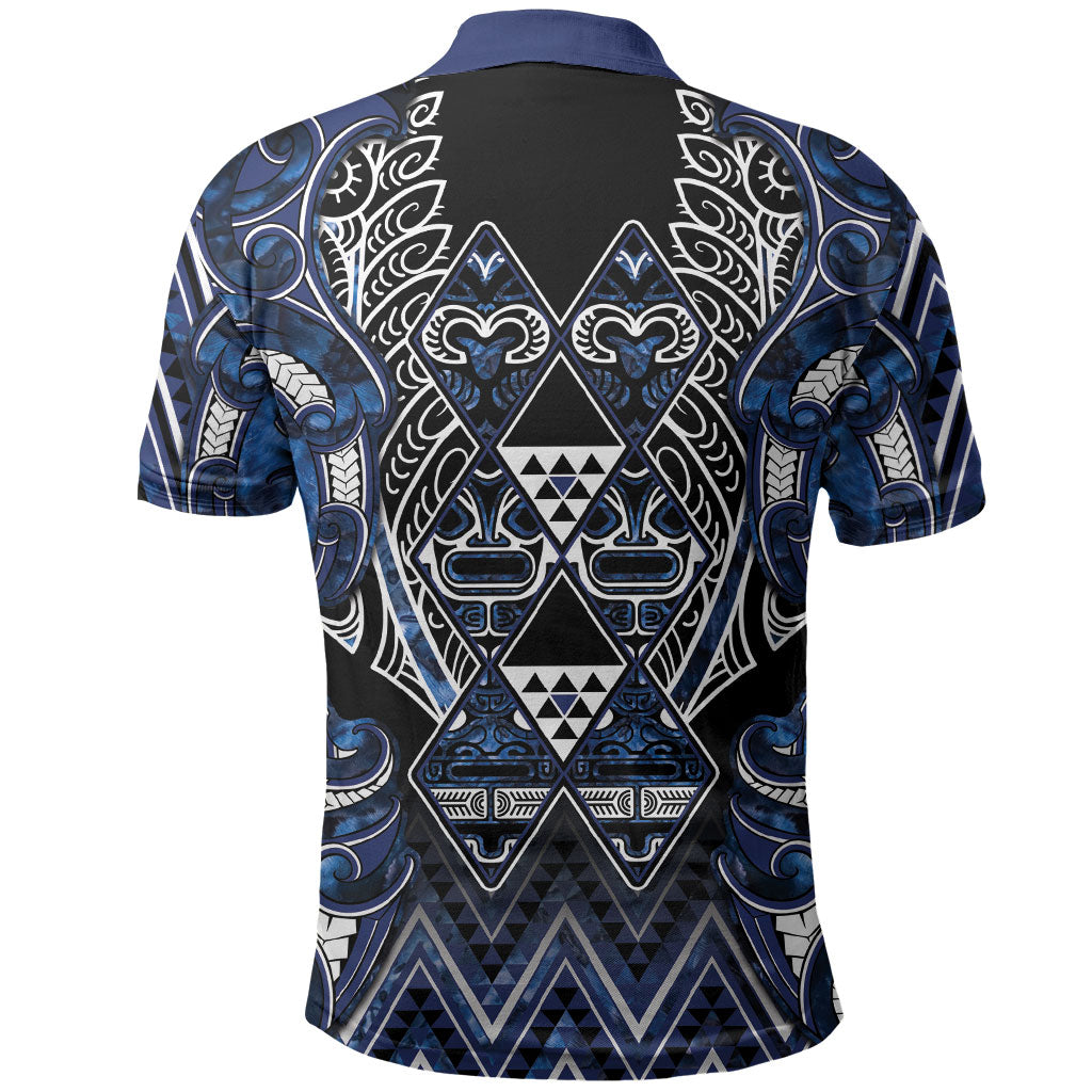Aotearoa Tuwharetoa Polo Shirt Maori Tribal Navy Paua Shell Pattern DT05 - Polynesian Pride