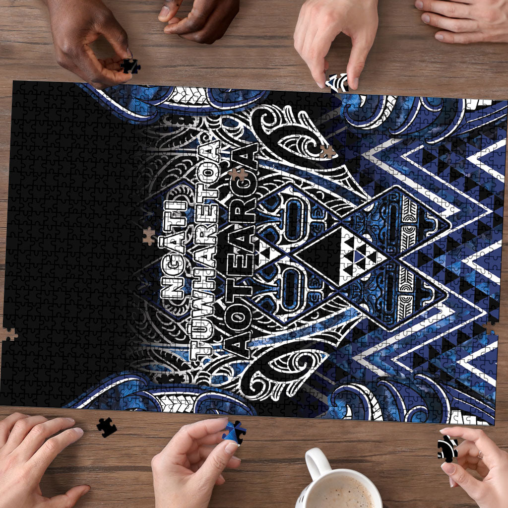 Aotearoa Tuwharetoa Puzzle Maori Tribal Navy Paua Shell Pattern DT05 - Polynesian Pride