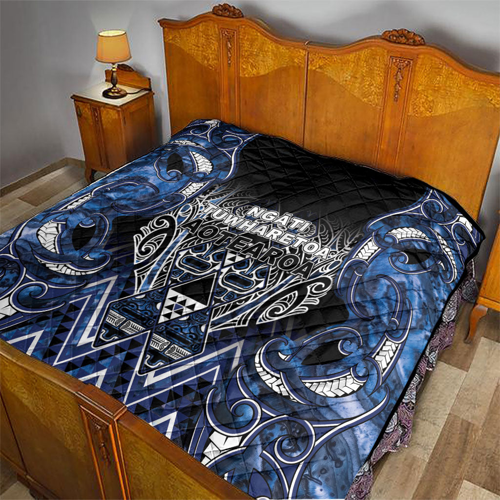 Aotearoa Tuwharetoa Quilt Maori Tribal Navy Paua Shell Pattern DT05 - Polynesian Pride