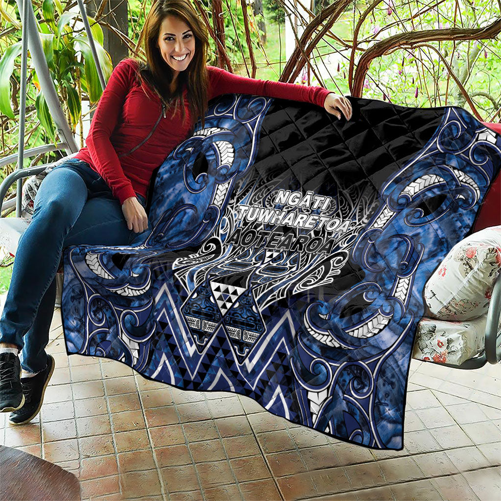 Aotearoa Tuwharetoa Quilt Maori Tribal Navy Paua Shell Pattern DT05 - Polynesian Pride