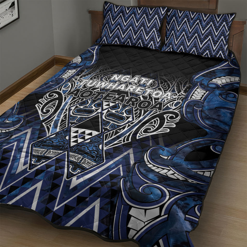 Aotearoa Tuwharetoa Quilt Bed Set Maori Tribal Navy Paua Shell Pattern DT05 - Polynesian Pride