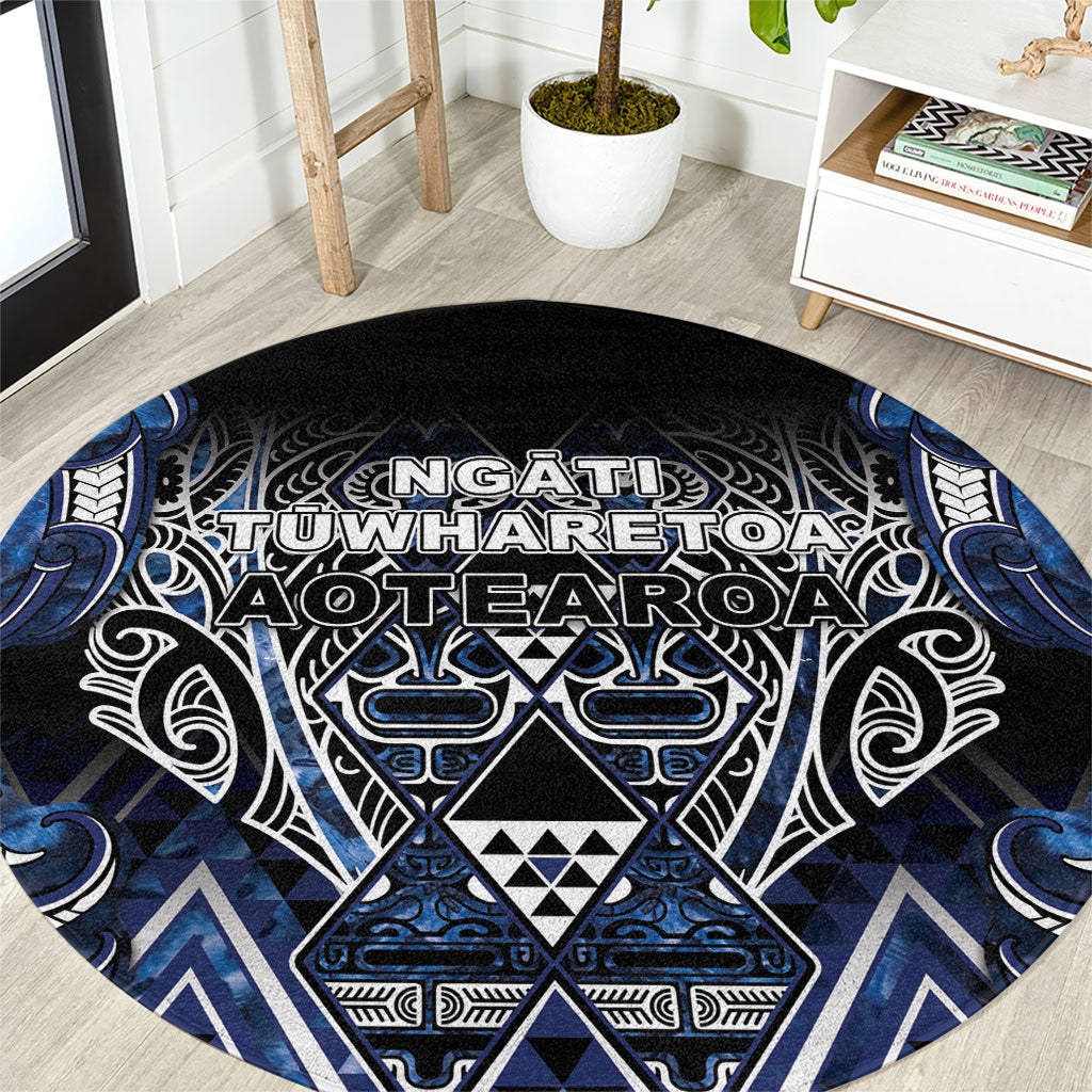Aotearoa Tuwharetoa Round Carpet Maori Tribal Navy Paua Shell Pattern DT05 Navy - Polynesian Pride