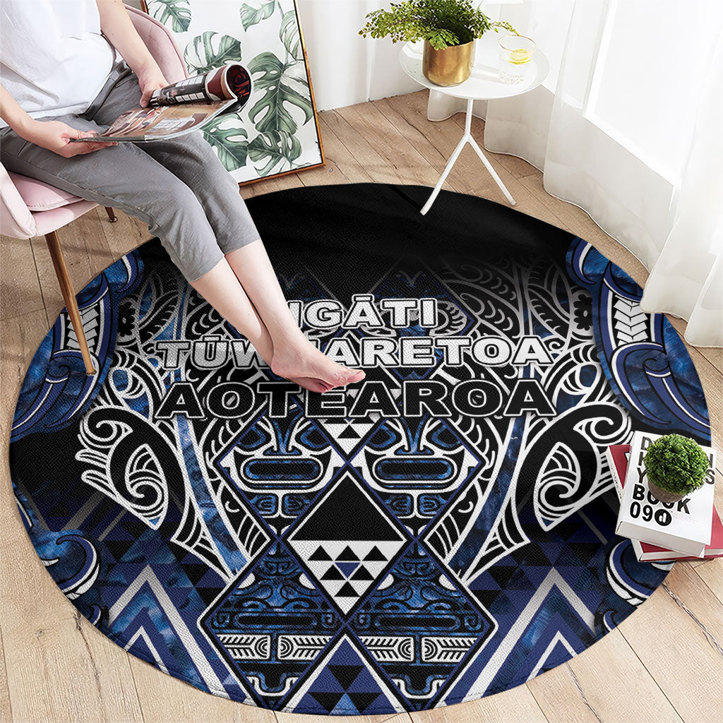 Aotearoa Tuwharetoa Round Carpet Maori Tribal Navy Paua Shell Pattern DT05 - Polynesian Pride
