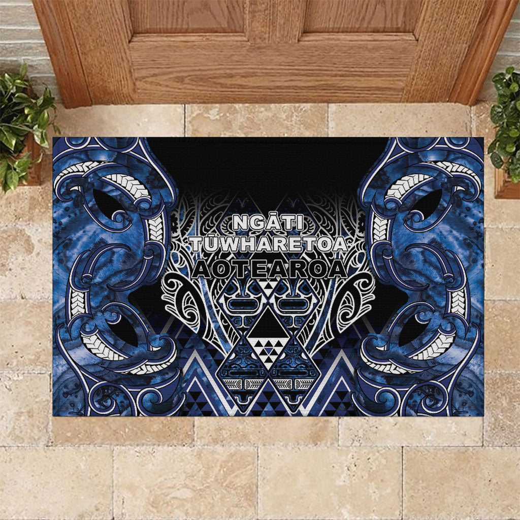 Aotearoa Tuwharetoa Rubber Doormat Maori Tribal Navy Paua Shell Pattern DT05 Navy - Polynesian Pride
