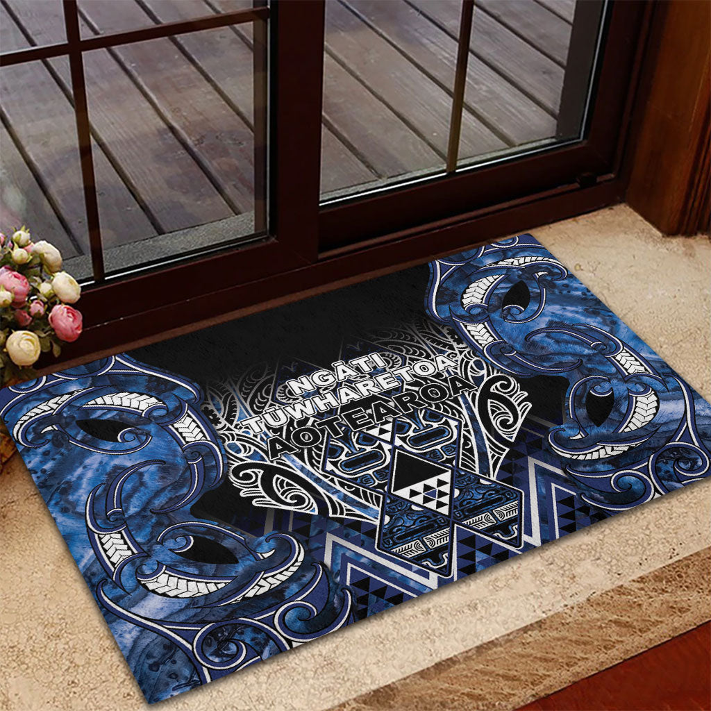 Aotearoa Tuwharetoa Rubber Doormat Maori Tribal Navy Paua Shell Pattern DT05 - Polynesian Pride