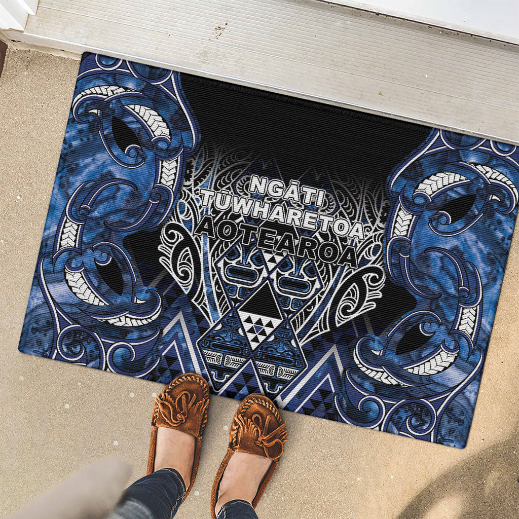 Aotearoa Tuwharetoa Rubber Doormat Maori Tribal Navy Paua Shell Pattern DT05 - Polynesian Pride