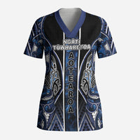 Aotearoa Tuwharetoa Scrub Top Maori Tribal Navy Paua Shell Pattern DT05 Adult Navy - Polynesian Pride