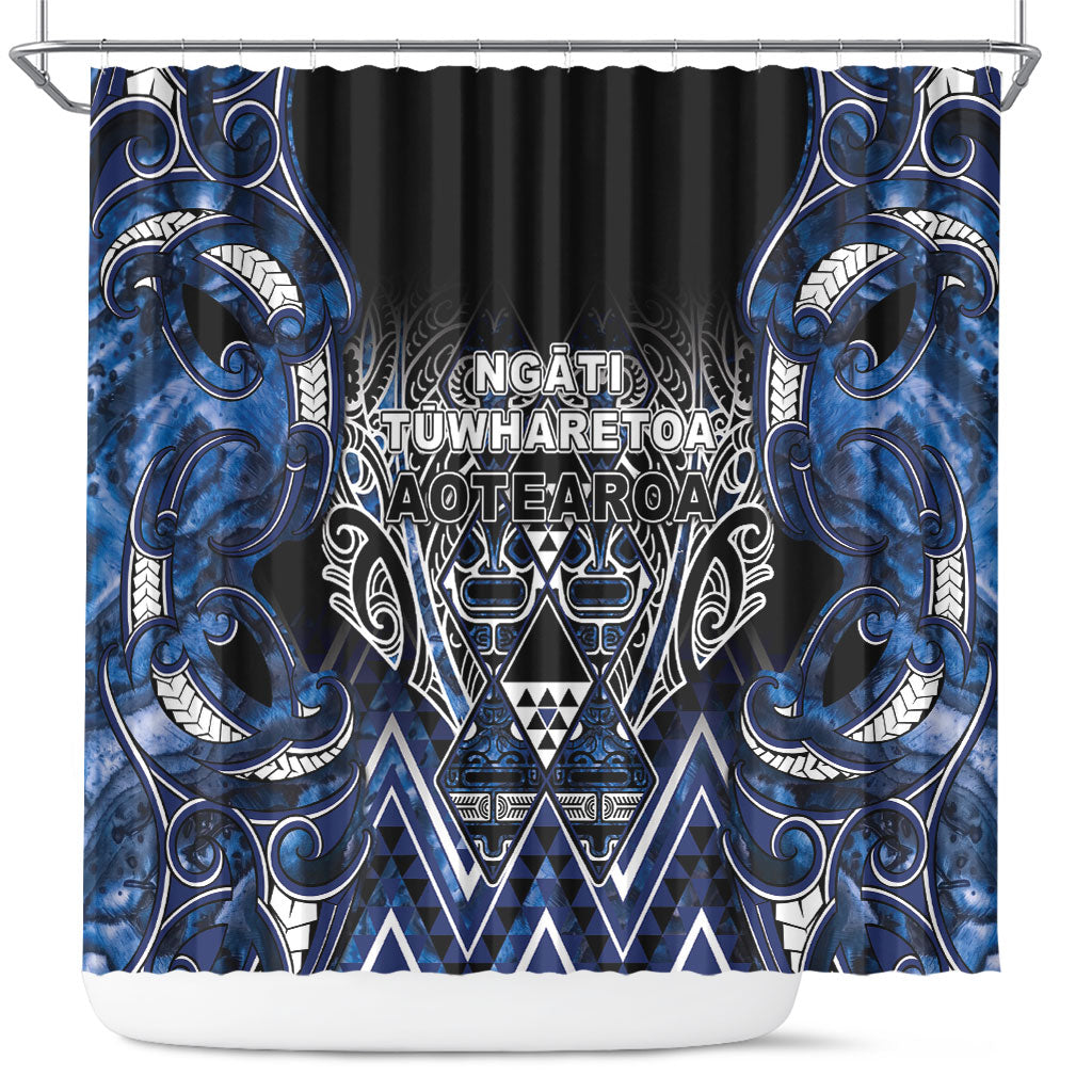 Aotearoa Tuwharetoa Shower Curtain Maori Tribal Navy Paua Shell Pattern DT05 Navy - Polynesian Pride