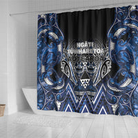 Aotearoa Tuwharetoa Shower Curtain Maori Tribal Navy Paua Shell Pattern DT05 - Polynesian Pride