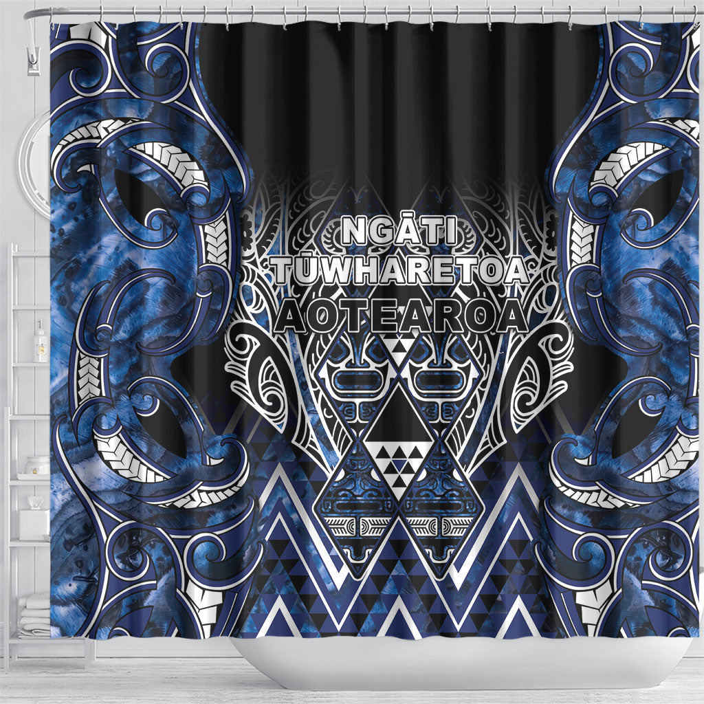 Aotearoa Tuwharetoa Shower Curtain Maori Tribal Navy Paua Shell Pattern DT05 - Polynesian Pride