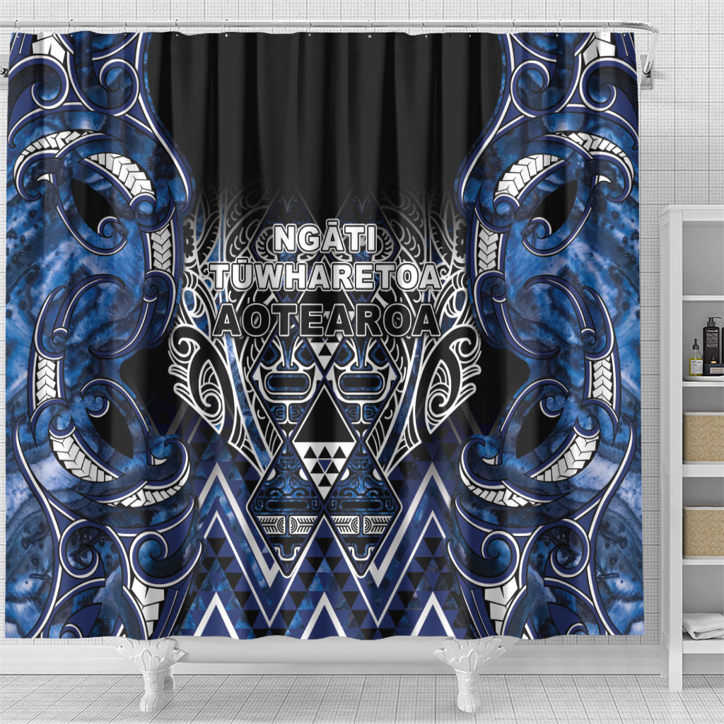Aotearoa Tuwharetoa Shower Curtain Maori Tribal Navy Paua Shell Pattern DT05 - Polynesian Pride