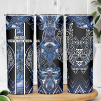 Aotearoa Tuwharetoa Skinny Tumbler Maori Tribal Navy Paua Shell Pattern DT05 - Polynesian Pride