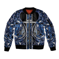 Aotearoa Tuwharetoa Sleeve Zip Bomber Jacket Maori Tribal Navy Paua Shell Pattern DT05 Unisex Navy - Polynesian Pride