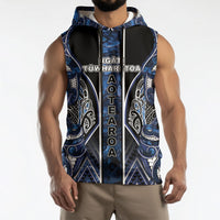 Aotearoa Tuwharetoa Sleeveless Hoodie Maori Tribal Navy Paua Shell Pattern DT05 - Polynesian Pride