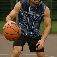 Aotearoa Tuwharetoa Sleeveless Hoodie Maori Tribal Navy Paua Shell Pattern DT05 - Polynesian Pride