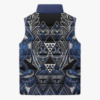 Aotearoa Tuwharetoa Sleeveless Puffer Jacket Maori Tribal Navy Paua Shell Pattern DT05 - Polynesian Pride