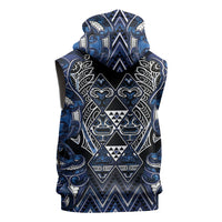 Aotearoa Tuwharetoa Sleeveless Zip Hoodie Maori Tribal Navy Paua Shell Pattern DT05 - Polynesian Pride