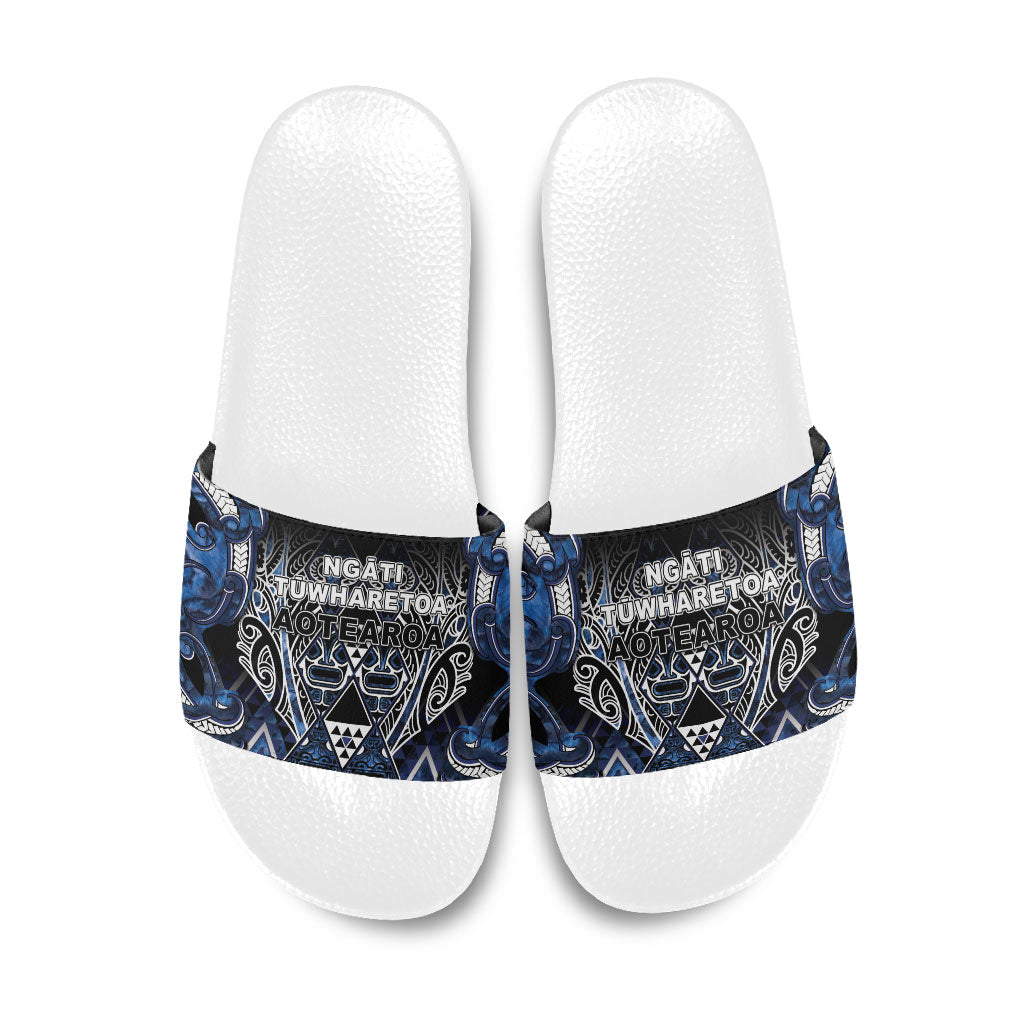 Aotearoa Tuwharetoa Slide Sandals Maori Tribal Navy Paua Shell Pattern DT05 Navy - Polynesian Pride