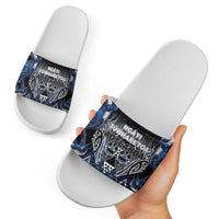 Aotearoa Tuwharetoa Slide Sandals Maori Tribal Navy Paua Shell Pattern DT05 - Polynesian Pride