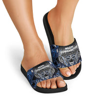 Aotearoa Tuwharetoa Slide Sandals Maori Tribal Navy Paua Shell Pattern DT05 - Polynesian Pride