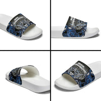 Aotearoa Tuwharetoa Slide Sandals Maori Tribal Navy Paua Shell Pattern DT05 - Polynesian Pride