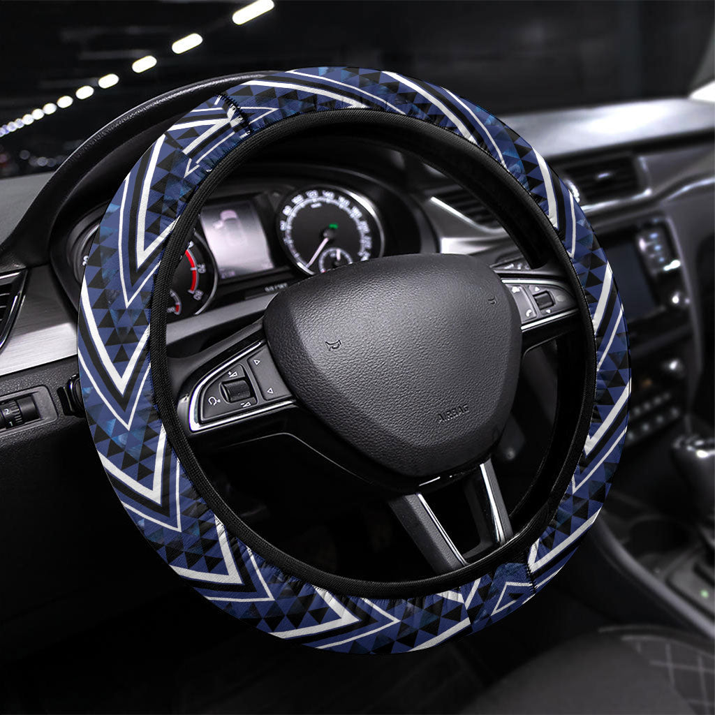 Aotearoa Tuwharetoa Steering Wheel Cover Maori Tribal Navy Paua Shell Pattern DT05 Universal Fit Navy - Polynesian Pride
